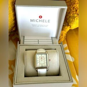 Michele DCII White Leather Watch